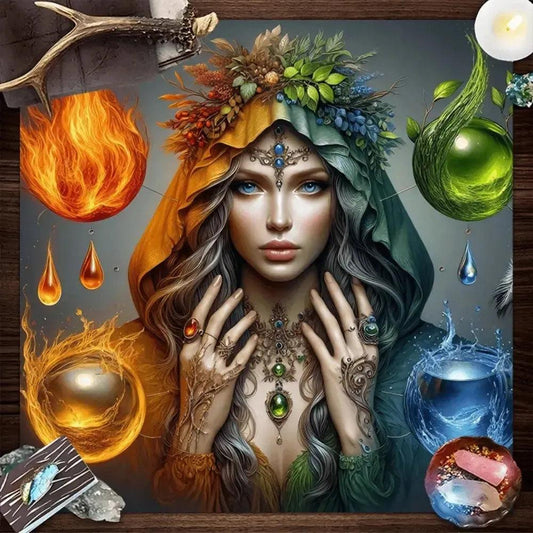Four Elements Pagan Altar Cloth Witchy Tarot Tablecloth for Divination Wicca Decor-MoonChildWorld