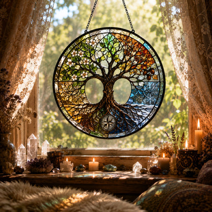 Four Seasons Tree of Life Glass Suncatcher - sunlight glow