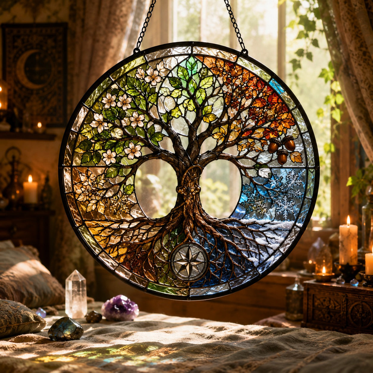 Four Seasons Tree of Life Glass Suncatcher - window display