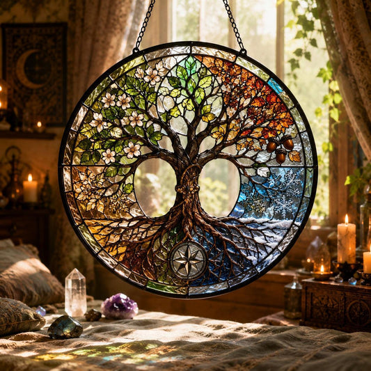 Four Seasons Tree of Life Glass Suncatcher - window display