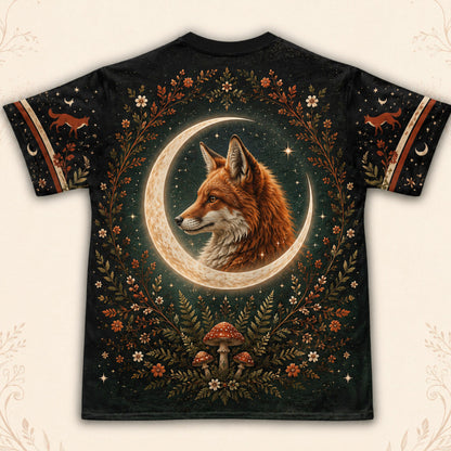 Fox Familiar Forest Witch T-Shirt Crescent Moon Autumn Tee back view
