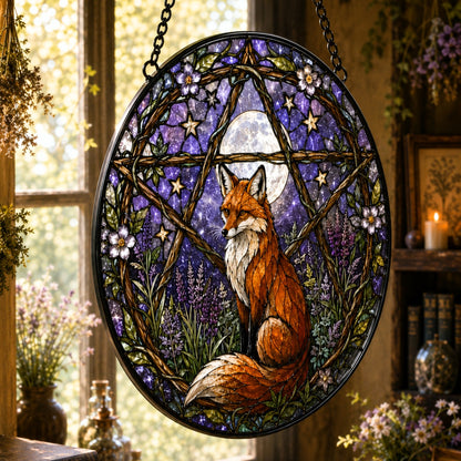 Fox Familiar Pentacle Glass Suncatcher - close up detail