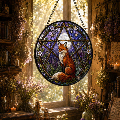 Fox Familiar Pentacle Glass Suncatcher - sunlight glow