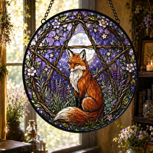 Fox Familiar Pentacle Glass Suncatcher - window display