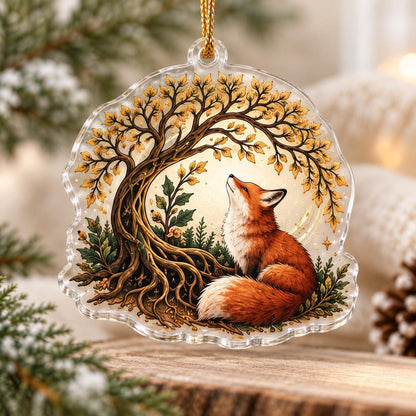 Fox Familiar Woodland Acrylic Ornament Set – Witchy Yule Christmas Decor – Golden Tree Fox ornament