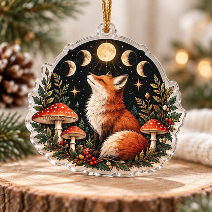 Fox Familiar Woodland Acrylic Ornament Set – Witchy Yule Christmas Decor – Mushroom Moon Fox ornament