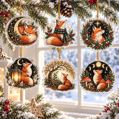 Fox Familiar Woodland Acrylic Ornament Set – Witchy Yule Christmas Decor – set of 6 acrylic ornaments