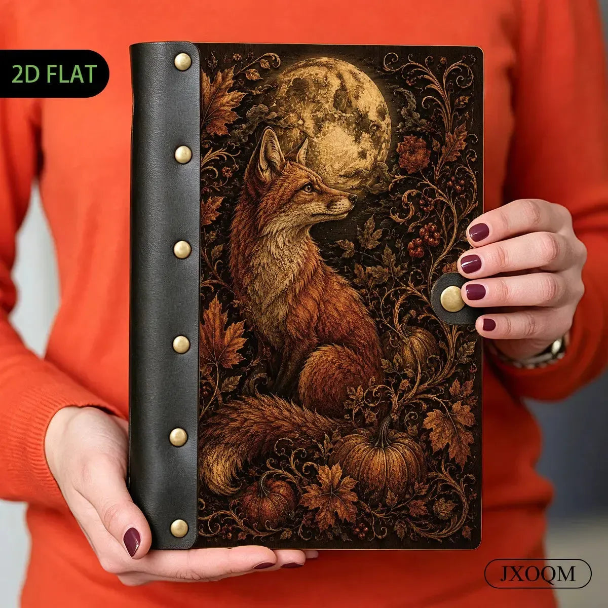 Fox Moon Autumn Pumpkin Journal - refillable grimoire - MoonChildWorld