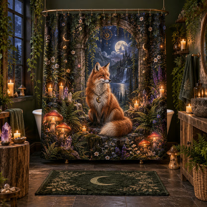 Fox Shower Curtain - Enchanted Forest Witchy Moon Decor