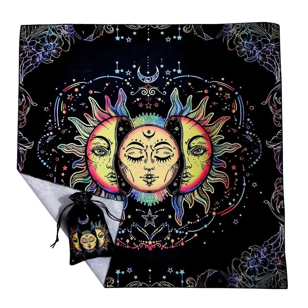 (Free Bag) Sun Moon Altar Tarot Card Tablecloth Wicca Altar Cloth-MoonChildWorld
