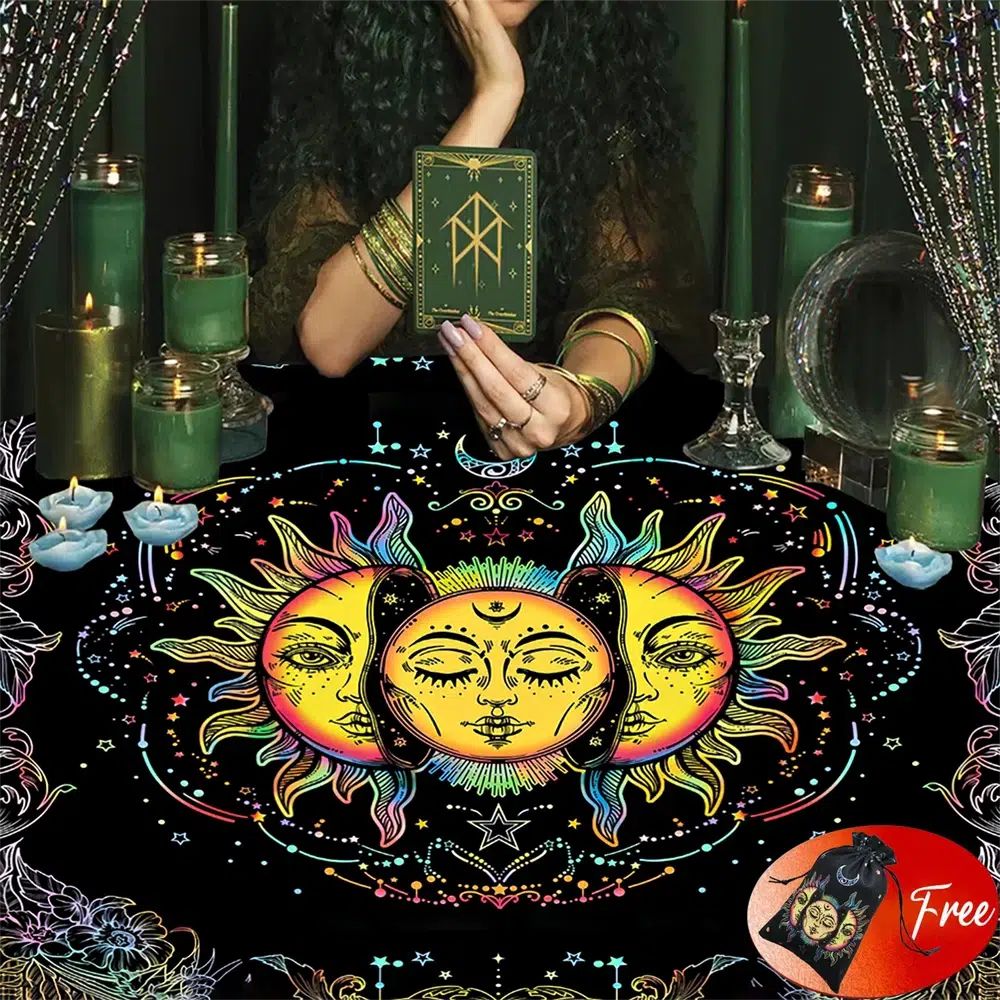 (Free Bag) Sun Moon Altar Tarot Card Tablecloth Wicca Altar Cloth-MoonChildWorld