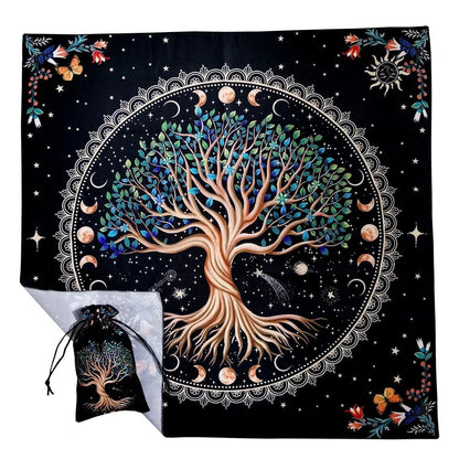 (Free Bag) Tree of life Altar Tarot Card Tablecloth Pagan Altar Cloth-MoonChildWorld