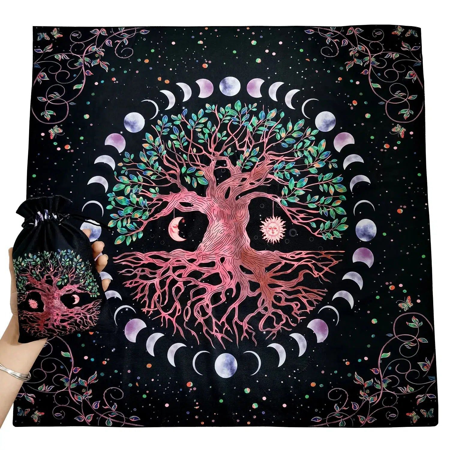 (Free Bag) Tree of life Altar Tarot Card Tablecloth Pagan Altar Cloth-MoonChildWorld