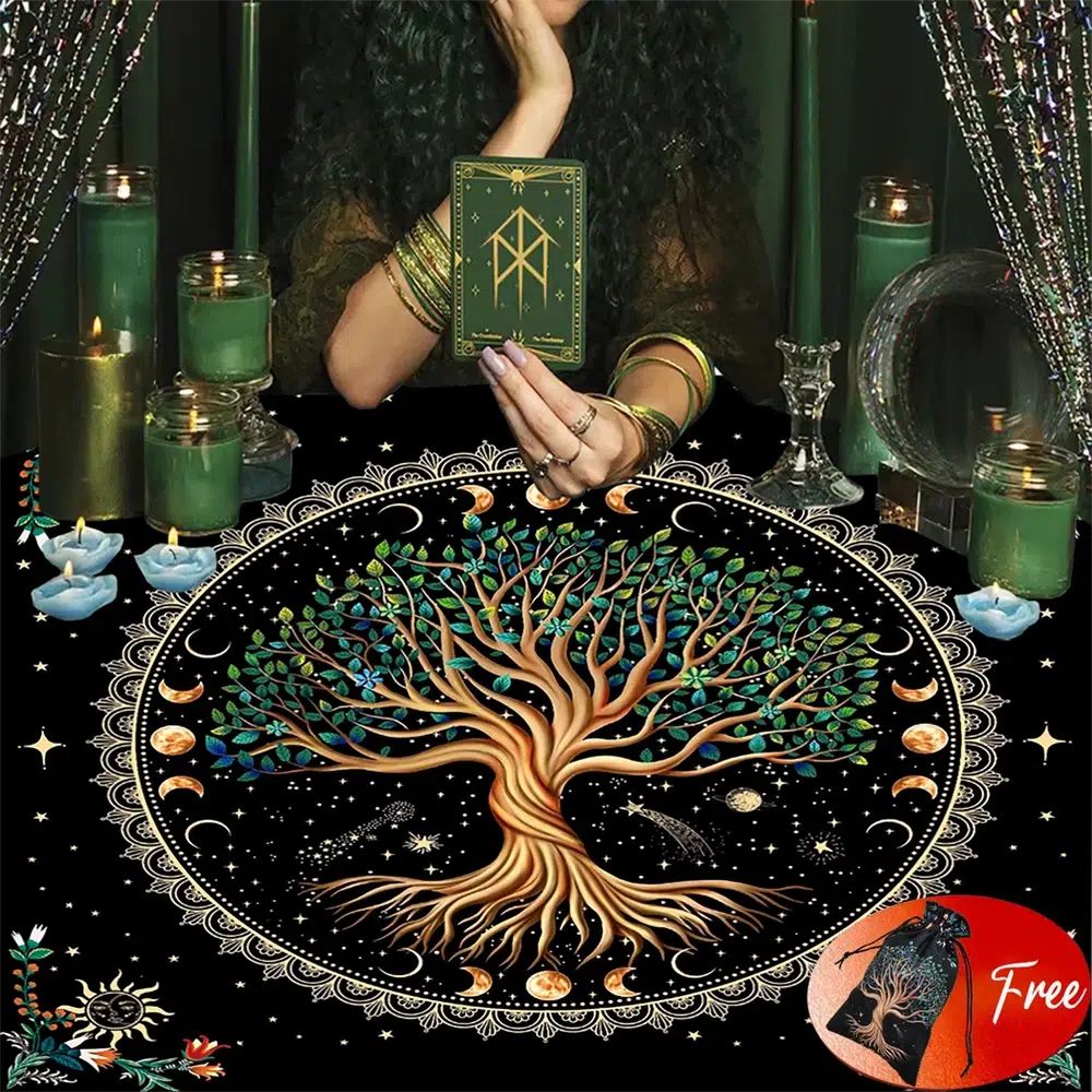 (Free Bag) Tree of life Altar Tarot Card Tablecloth Pagan Altar Cloth-MoonChildWorld