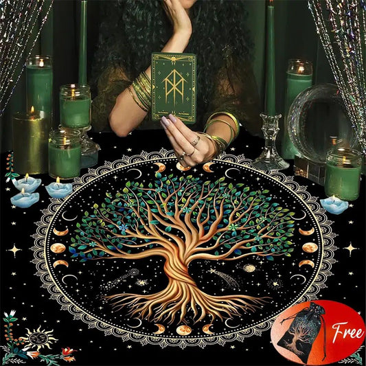 (Free Bag) Tree of life Altar Tarot Card Tablecloth Pagan Altar Cloth-MoonChildWorld