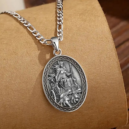 Freya goddess necklace on a wood display block