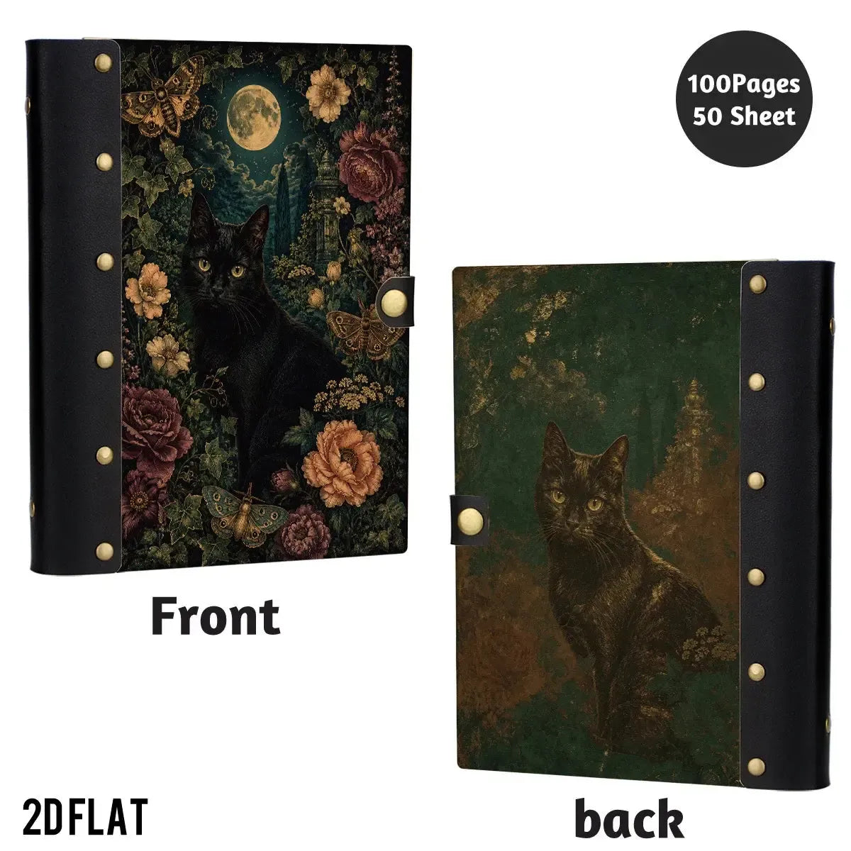 Full Moon Cat Moth Peony Journal - gifts for cat lovers - MoonChildWorld