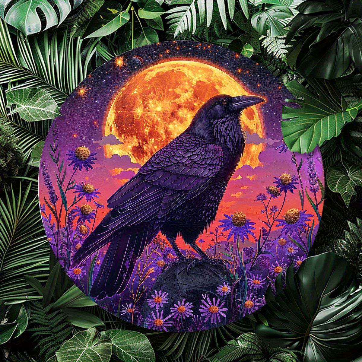 Full Moon Crow Wall Sign Black Raven Metal Sign Mystic Home Decor Decorative Wall Hanging-MoonChildWorld