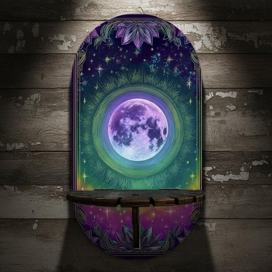Full Moon & Crystal Witchy Floating Shelves - Wicca Decorative Wall Shelf for Crystals, Candles-MoonChildWorld