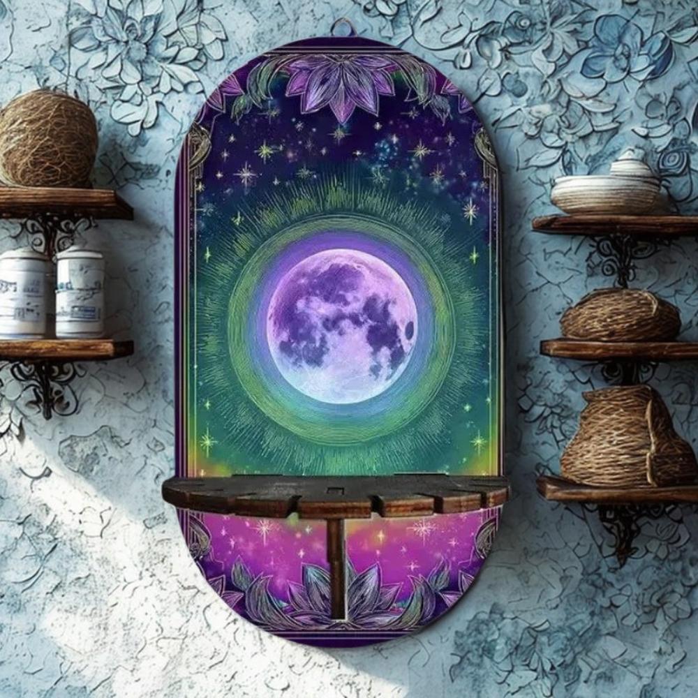 Full Moon & Crystal Witchy Floating Shelves - Wicca Decorative Wall Shelf for Crystals, Candles-MoonChildWorld