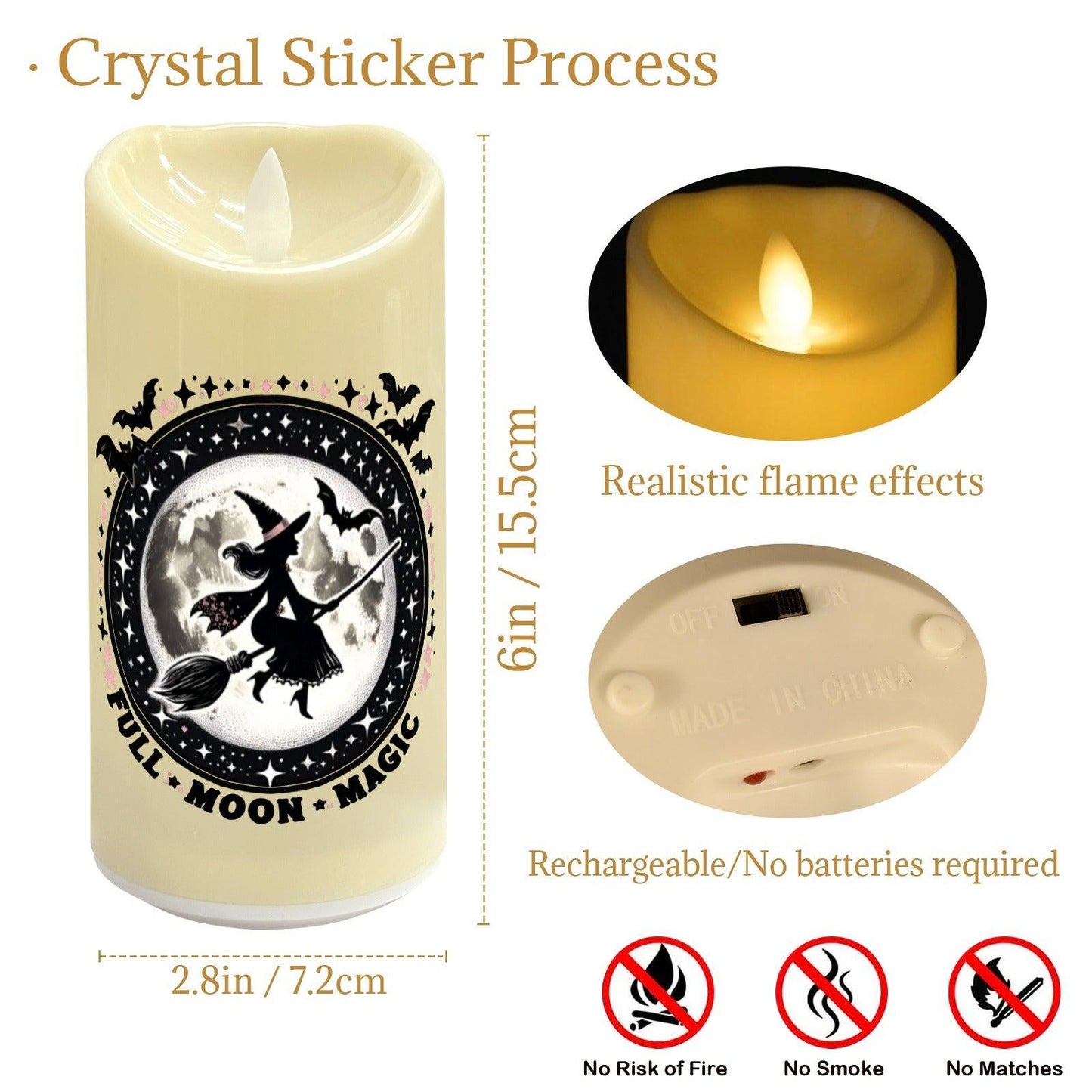 Full Moon Witch Flameless LED Candle-MoonChildWorld