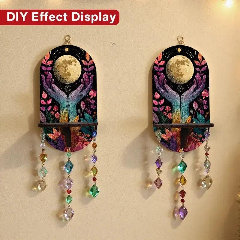 Full Moon Witchy Wall Shelf for Crystals & Candles – Wooden Mystical Floating Shelf Wicca Altar Decor-MoonChildWorld