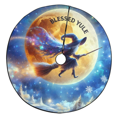 Full Moon and Flying Witch Christmas Tree Skirt for Yule Decor-MoonChildWorld
