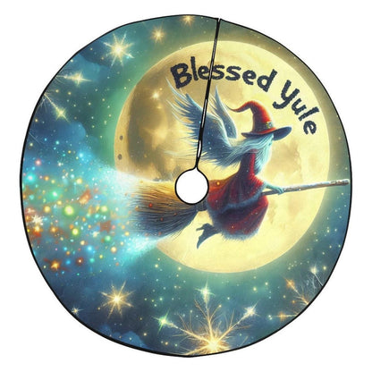 Full Moon and Flying Witch Christmas Tree Skirt for Yule Decor-MoonChildWorld