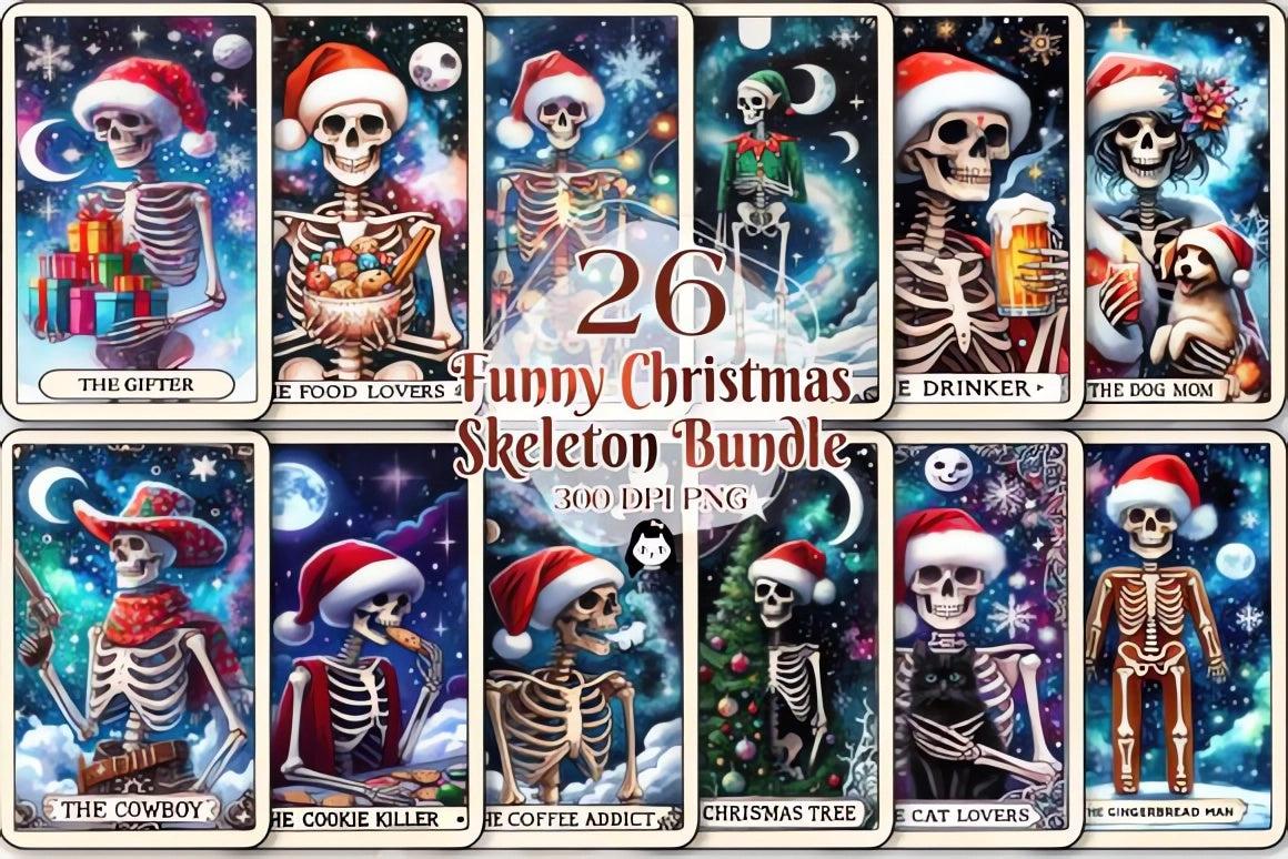 26 Funny Christmas Skeleton Tarot Clipart-MoonChildWorld