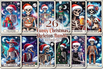 26 Funny Christmas Skeleton Tarot Clipart