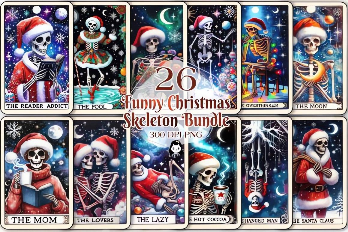 26 Funny Christmas Skeleton Tarot Clipart-MoonChildWorld