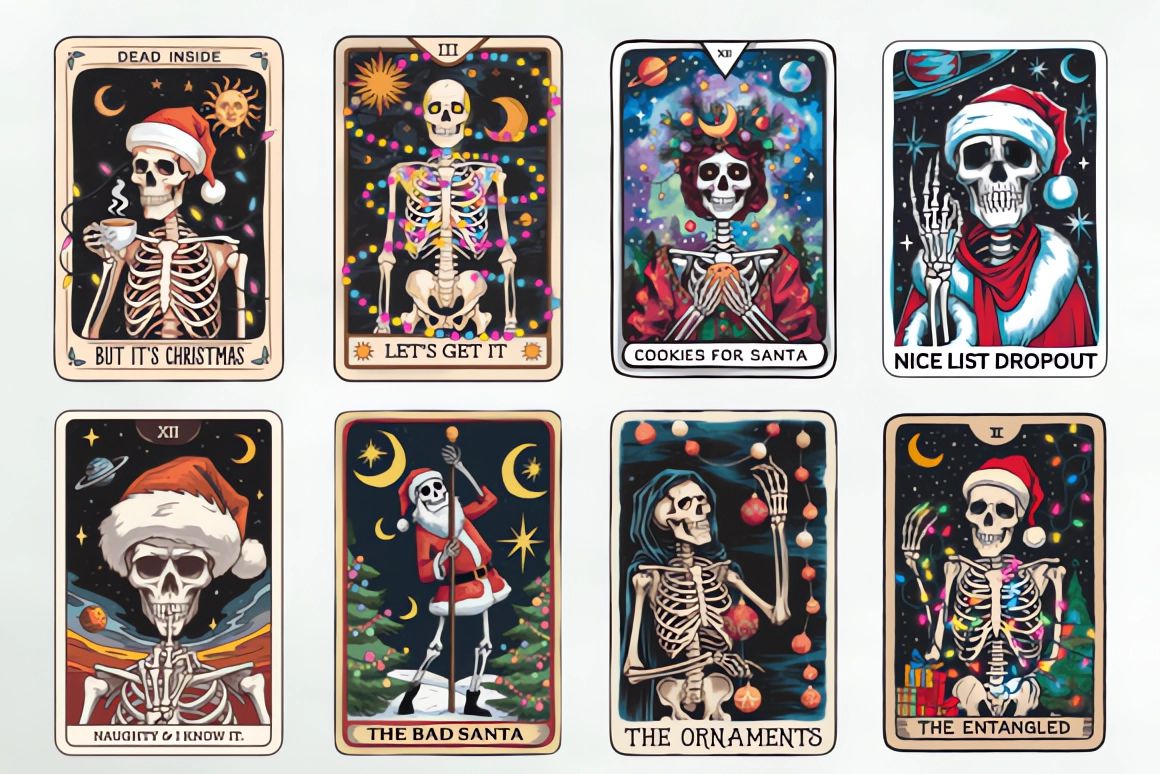 22 Funny Christmas Skeleton Tarot Clipart-MoonChildWorld