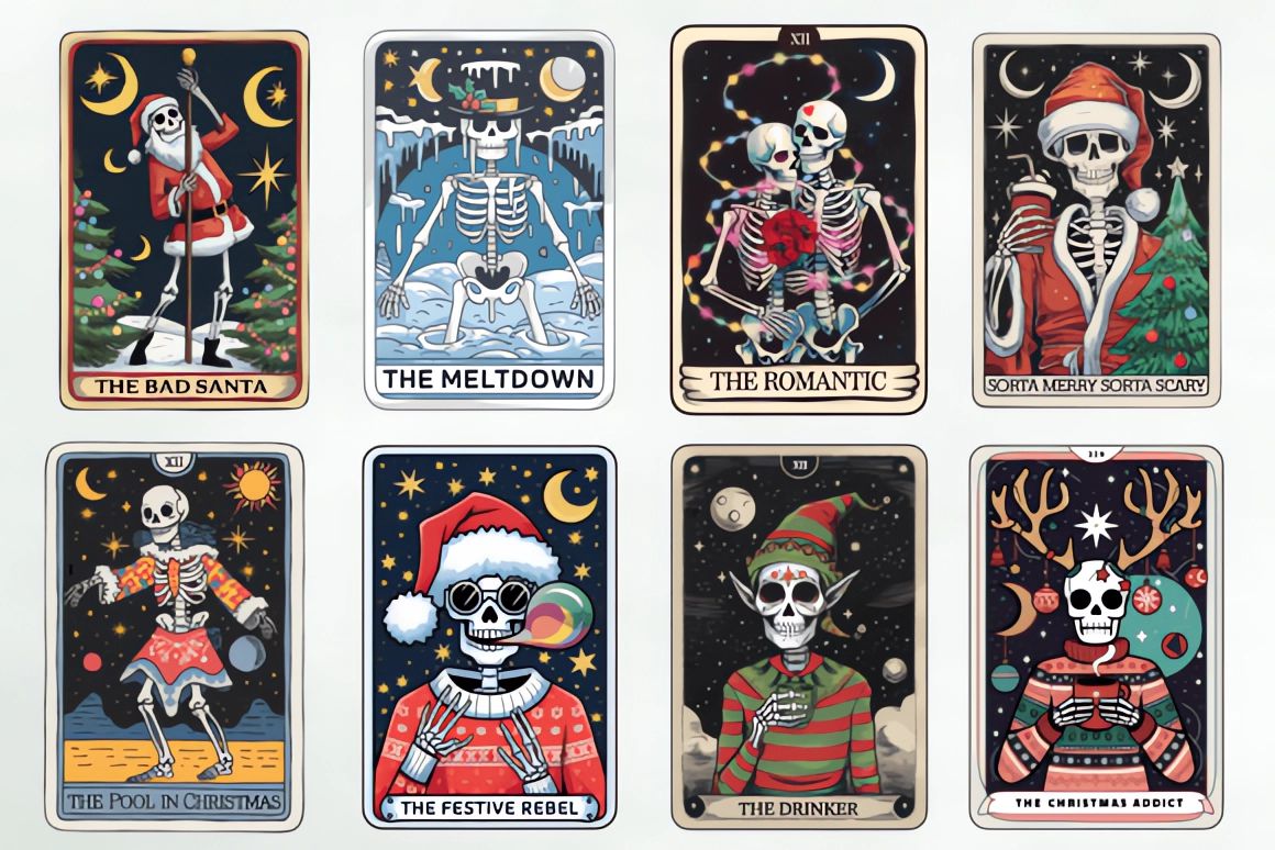 22 Funny Christmas Skeleton Tarot Clipart-MoonChildWorld