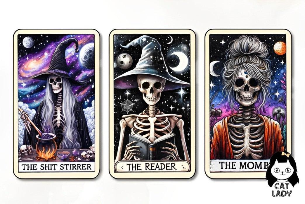 22 Funny Halloween Skeleton Tarot Cards Digital File-MoonChildWorld