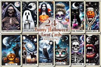 24 Funny Halloween Tarot Cards Digital File