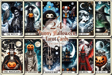 24 Funny Halloween Tarot Cards Digital File-MoonChildWorld