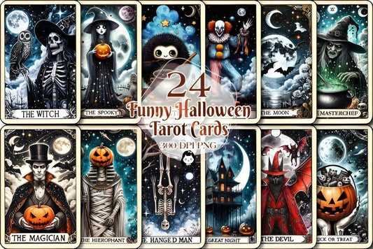 24 Funny Halloween Tarot Cards Digital File