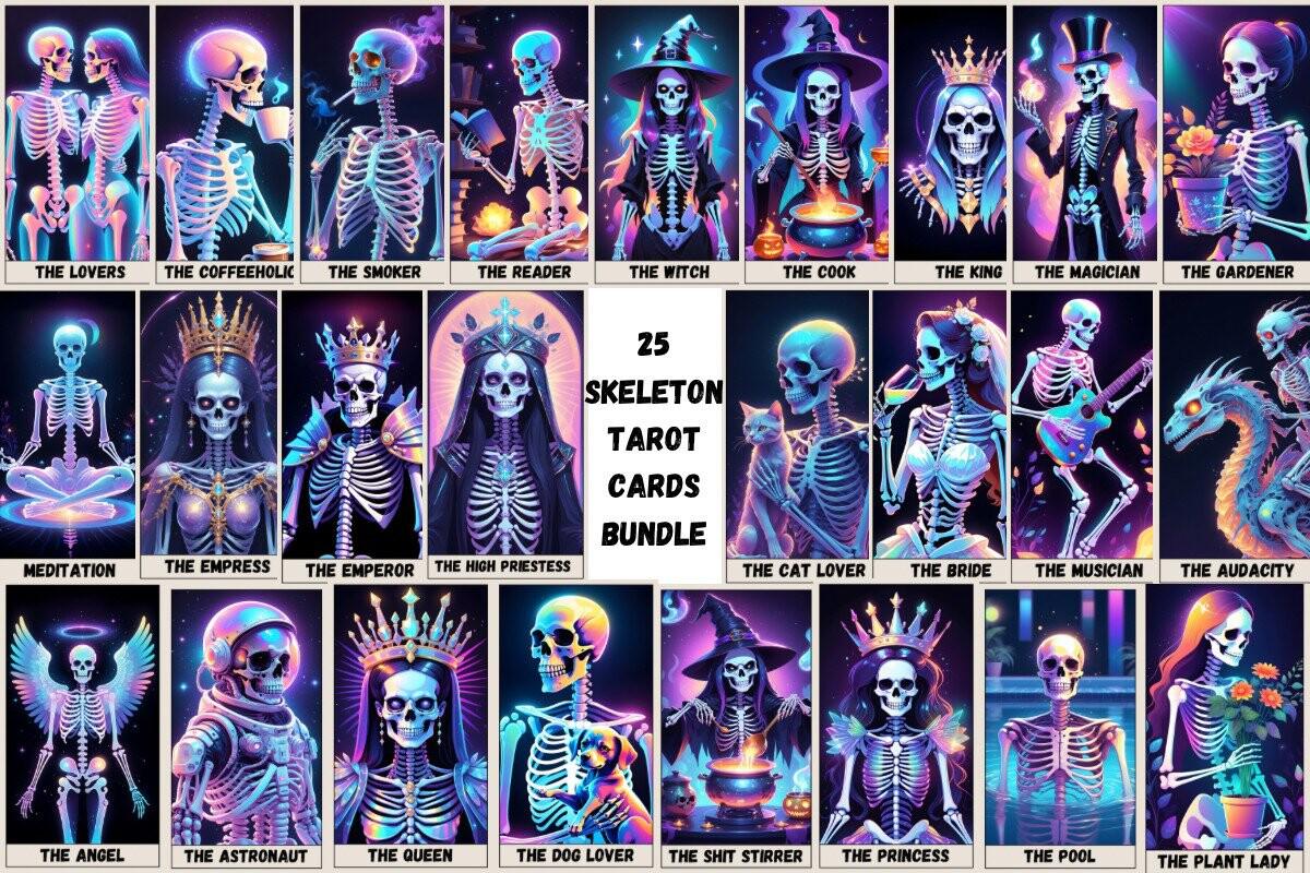 25 The Witch Skeleton Tarot Cards Digital File-MoonChildWorld