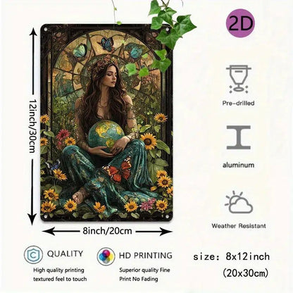 Gaia Goddess Earth Metal Sign Mother Earth Wall Art Mother Earth & Forest Theme Decor-MoonChildWorld