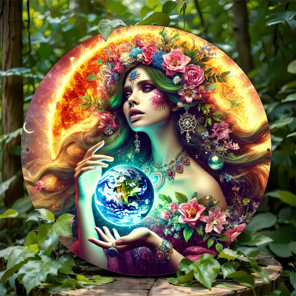 Gaia Goddess Earth Metal Sign Mother Earth Wall Decor-MoonChildWorld