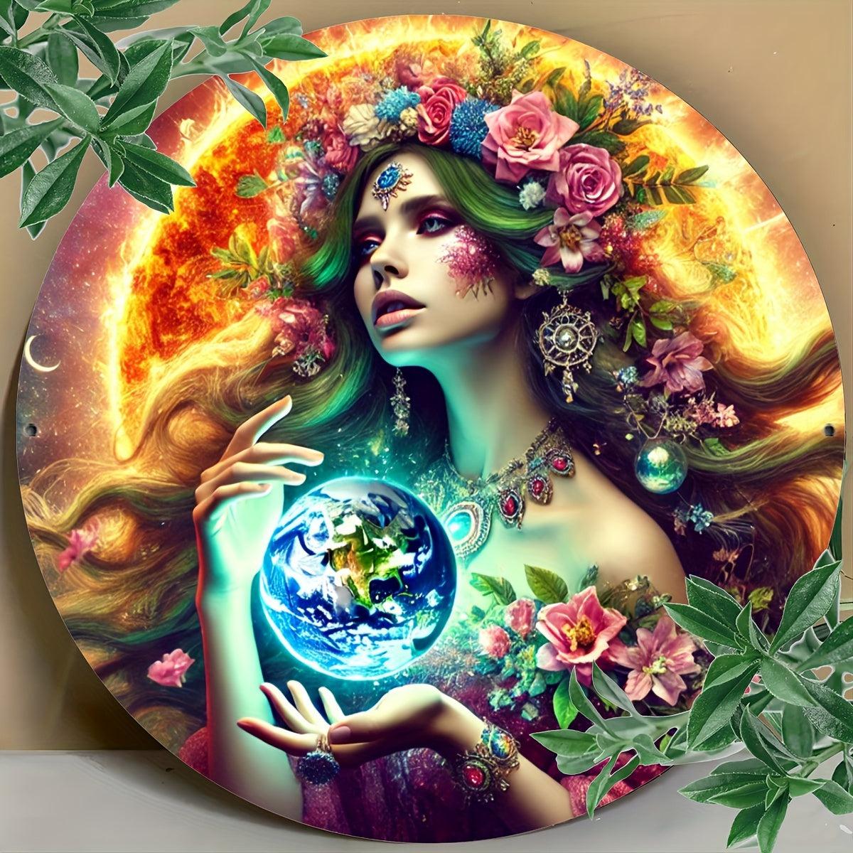 Gaia Goddess Earth Metal Sign Mother Earth Wall Decor-MoonChildWorld