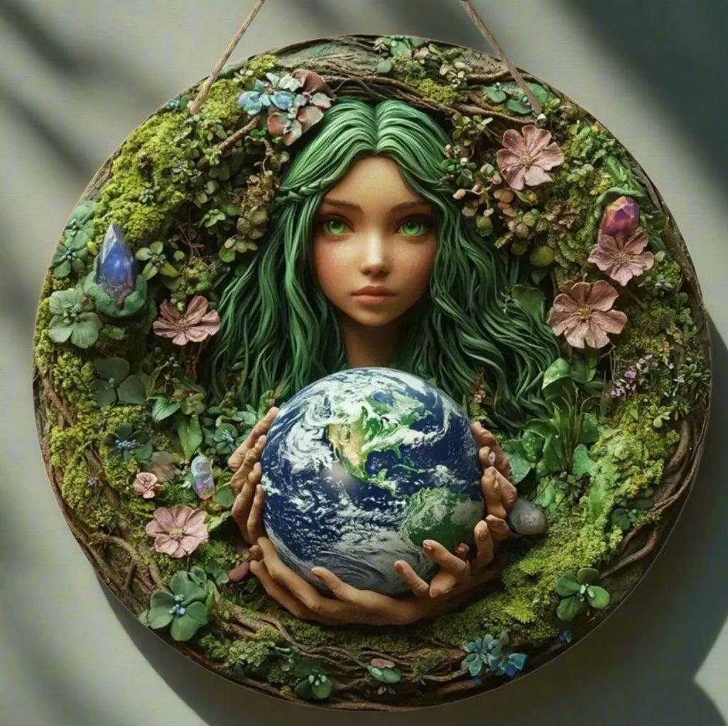 Gaia Goddess Earth Mother Wooden Sign - Earth Goddess Pagan Hanging Sign Wall Decor-MoonChildWorld