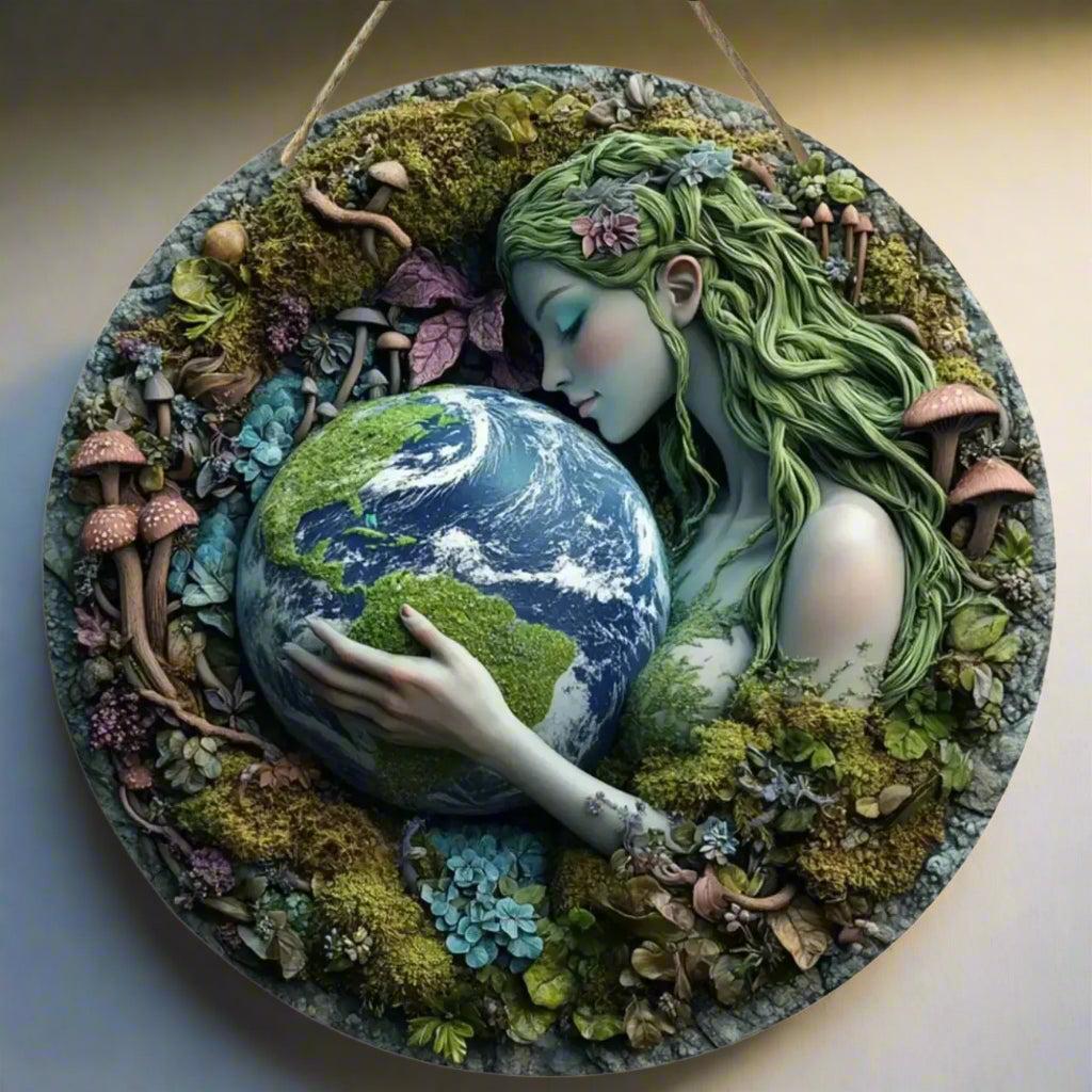 Gaia Goddess Earth Mother Wooden Sign - Earth Goddess Pagan Hanging Sign Wall Decor-MoonChildWorld