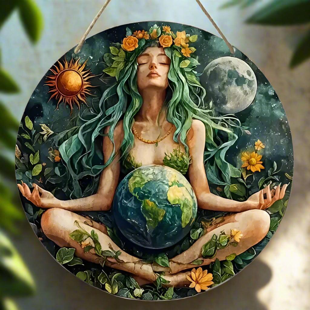Gaia Goddess Earth Mother Wooden Sign - Earth Goddess Pagan Hanging Sign Wall Decor-MoonChildWorld