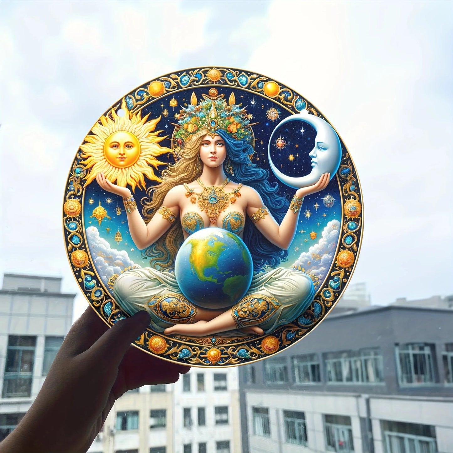 Gaia Goddess Suncatcher Wicca Pagan Acrylic Round Sign Mother Earth Suncatcher-MoonChildWorld