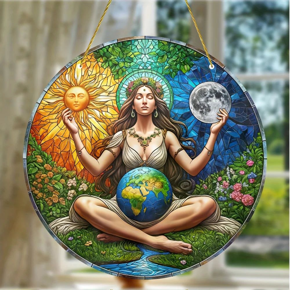 Gaia Goddess Suncatcher Wicca Pagan Acrylic Round Sign Mother Earth Suncatcher-MoonChildWorld