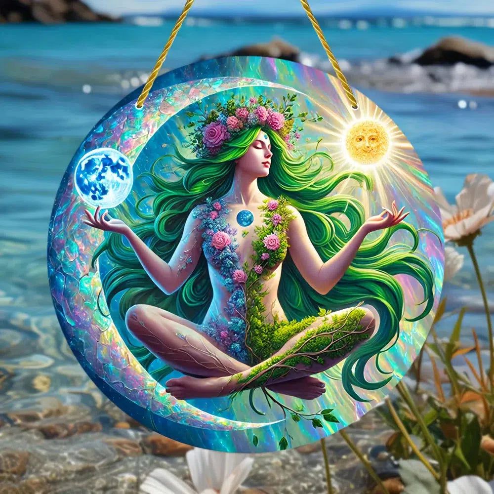 Gaia Goddess Suncatcher Wicca Pagan Acrylic Round Sign Mother Earth Suncatcher-MoonChildWorld