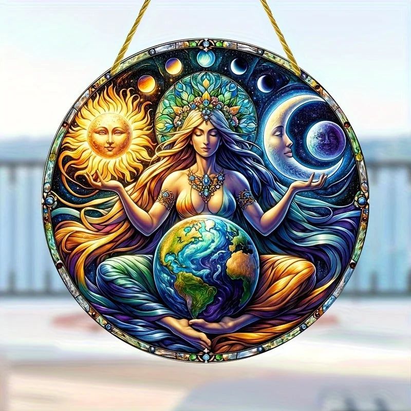 Gaia Goddess Suncatcher Wicca Pagan Acrylic Round Sign Mother Earth Suncatcher-MoonChildWorld