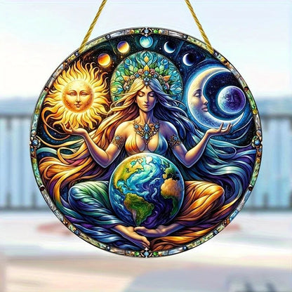 Gaia Goddess Suncatcher Wicca Pagan Acrylic Round Sign Mother Earth Suncatcher-MoonChildWorld
