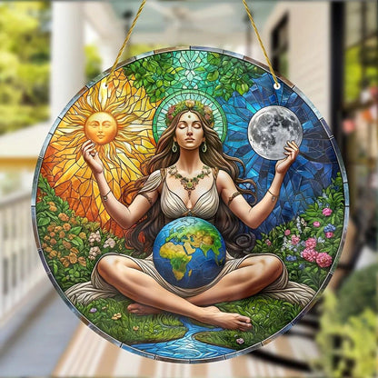 Gaia Goddess Suncatcher Wicca Pagan Acrylic Round Sign Mother Earth Suncatcher-MoonChildWorld